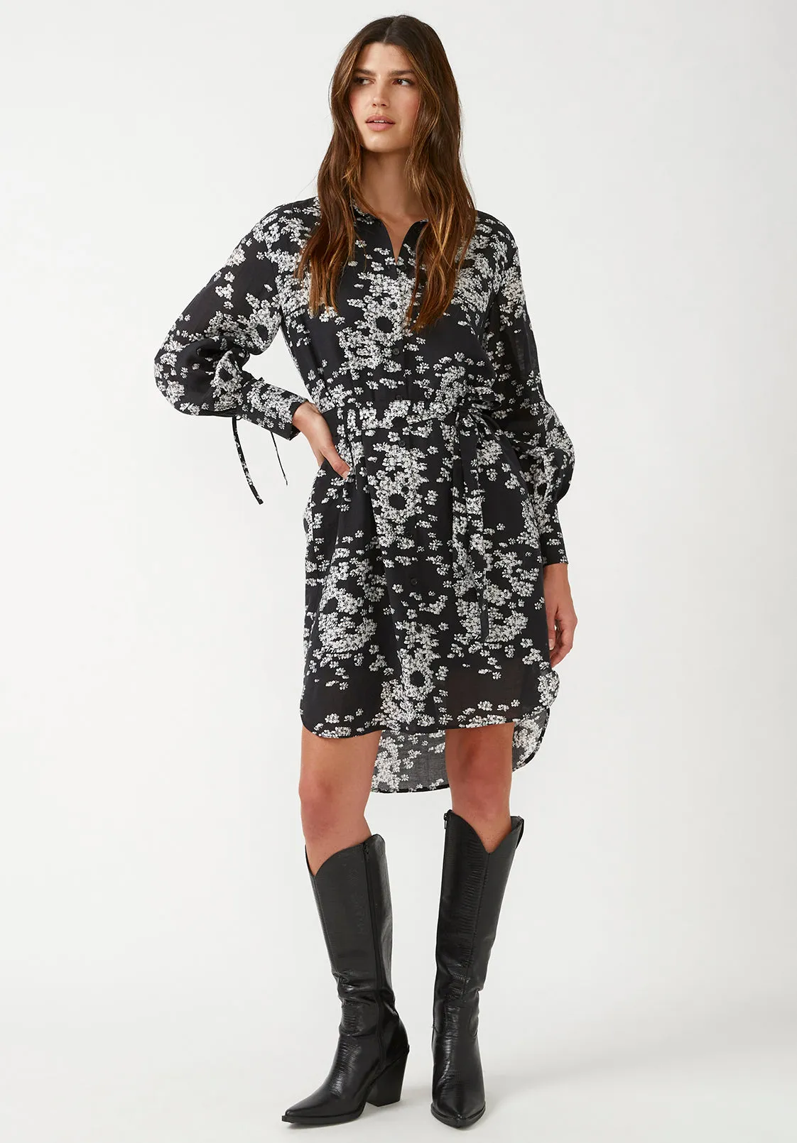 Janice Women's Shirt Dress in Black Floral Skull - WD0015F