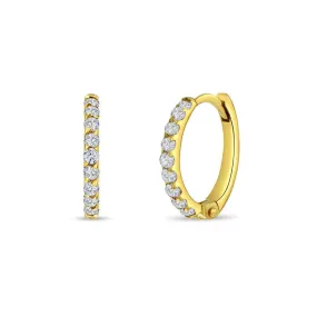 Jeweled Clear CZ Huggie 9mm 14k Gold Plated Baby Children Earrings