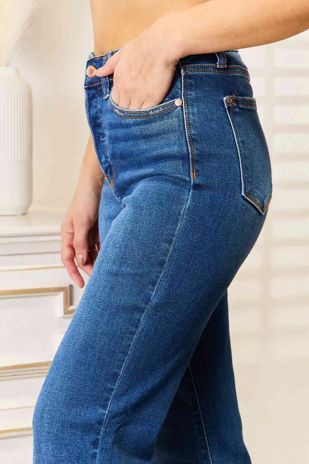 Judy Blue, High-Rise Hidden Button-Fly Straight Leg Dad Jeans