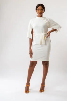 KRISTINE BELTED DRESS - WHITE