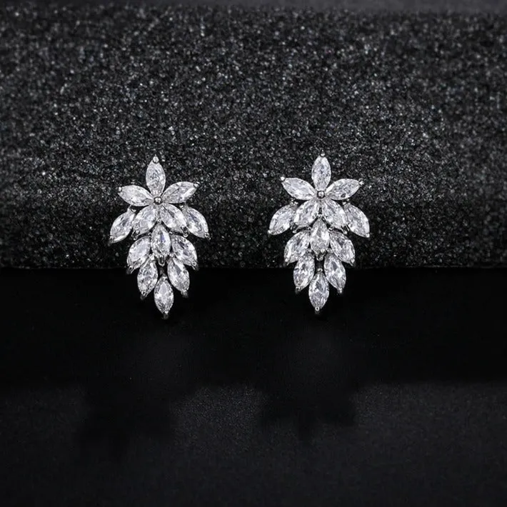 Leaf Cubic Crystal Stud Earrings