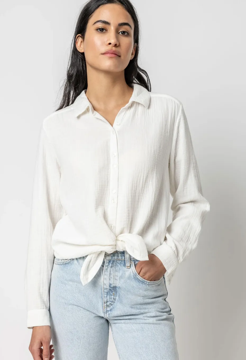 Lilla P Signature Gauze Button Down Shirt