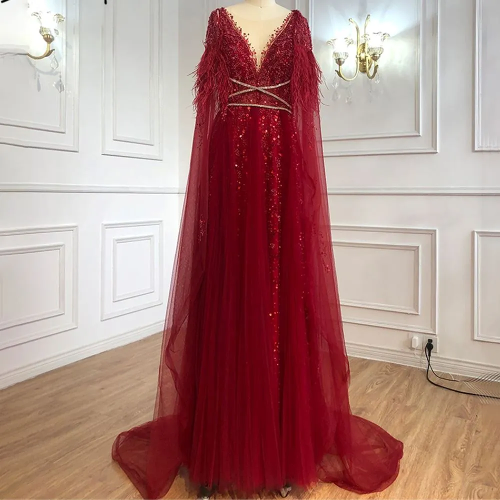 Luxury Detachable Shawl Evening Dress