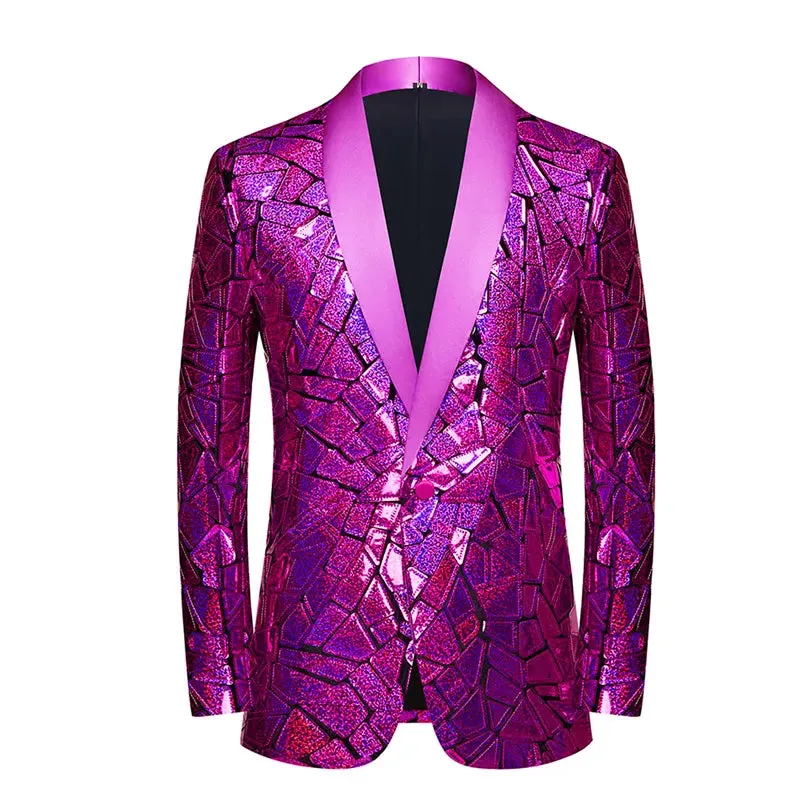 Luxury Laser Sequin Tuxedo Blazer Jacket Men's One Button Shawl Lapel Dress Suit Blazer Party Stage Prom Singer Homme