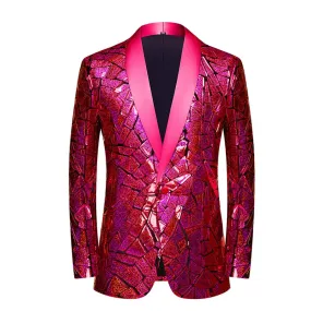 Luxury Laser Sequin Tuxedo Blazer Jacket Men's One Button Shawl Lapel Dress Suit Blazer Party Stage Prom Singer Homme