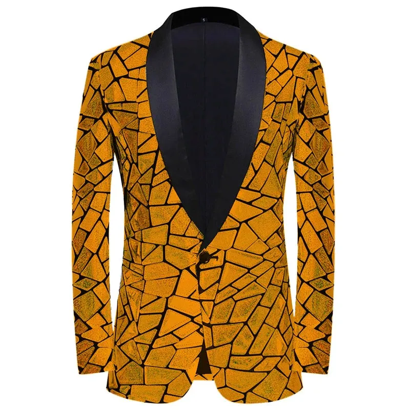 Luxury Laser Sequin Tuxedo Blazer Jacket Men's One Button Shawl Lapel Dress Suit Blazer Party Stage Prom Singer Homme