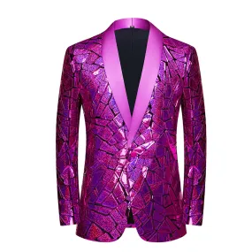 Luxury Wave Striped Gold Sequin Blazer Jackets Men's Shawl Lapel One Button Shiny Party Wedding Suits Jackets Tuxedo Blazer