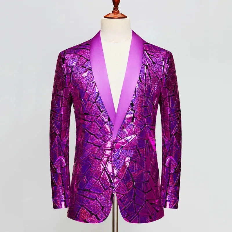 Luxury Wave Striped Gold Sequin Blazer Jackets Men's Shawl Lapel One Button Shiny Party Wedding Suits Jackets Tuxedo Blazer