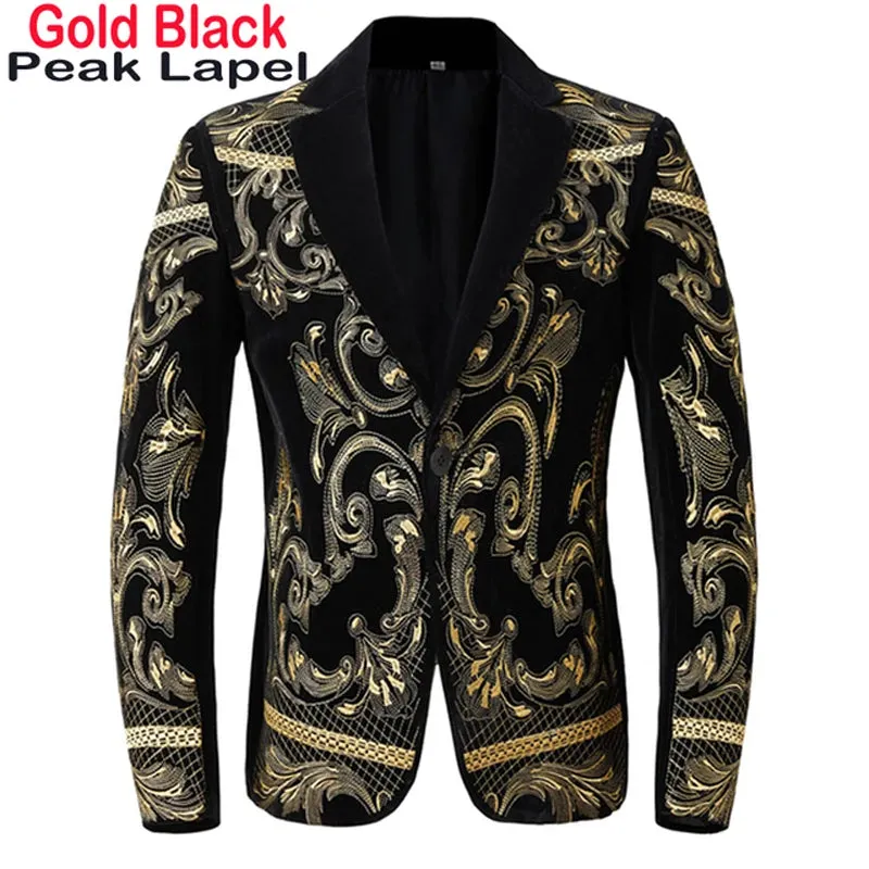 Men's Court Prince Uniform Gold Embroidered Suit Jacket Double Breasted Wedding Party Prom Suit Stag blazers