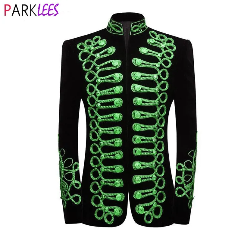 Men's Double Breasted Embroidery Court Prince Style Blazer Suit Jacket Stand Collar Wedding Party Prom Blazers Stage