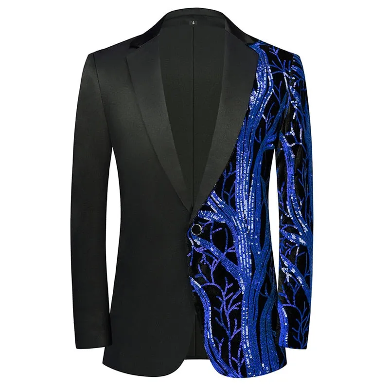 Men's Luxury Wave Striped Gold Sequin Blazer Jacket Shawl Lapel One Button Shiny Wedding Party Suit Dinner Tuxedo