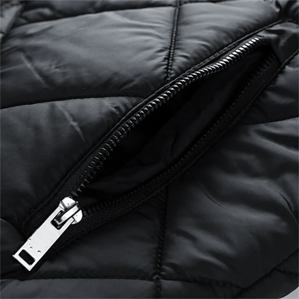 Men's  Parkas Solid Color Stand Collar Diamond Lattice Zipper Jackets Autumn Winter Warm Coats Clothing