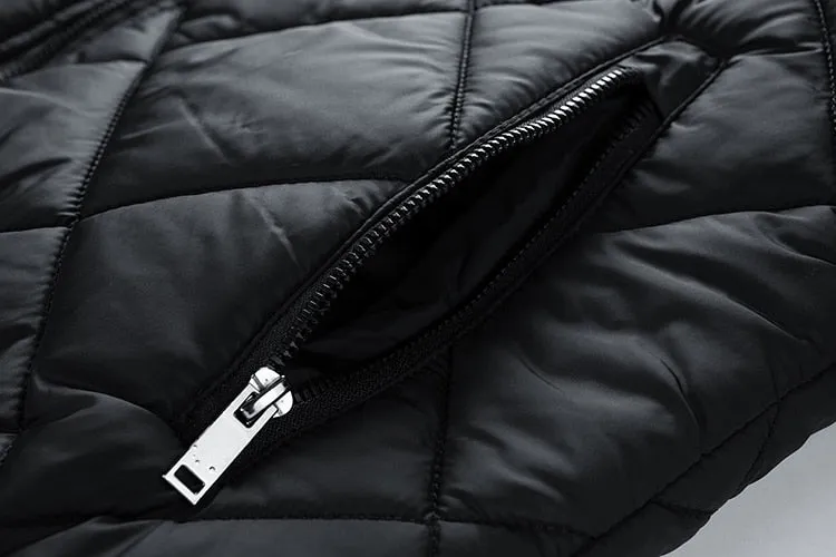 Men's  Parkas Solid Color Stand Collar Diamond Lattice Zipper Jackets Autumn Winter Warm Coats Clothing