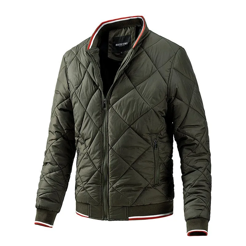 Men's  Parkas Solid Color Stand Collar Diamond Lattice Zipper Jackets Autumn Winter Warm Coats Clothing