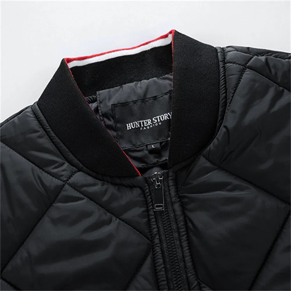 Men's  Parkas Solid Color Stand Collar Diamond Lattice Zipper Jackets Autumn Winter Warm Coats Clothing