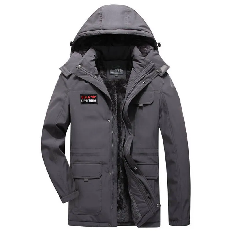 Men's Thick Fleece Winter Waterproof Jacket Fur Hooded Warm Snow Parkas Streetwear Golf Coat Clothing