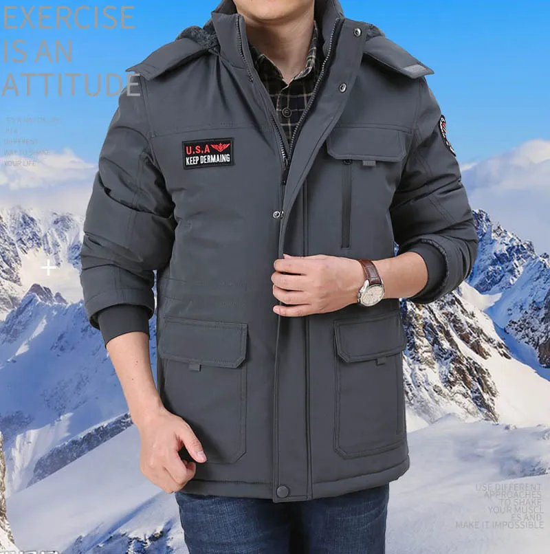 Men's Thick Fleece Winter Waterproof Jacket Fur Hooded Warm Snow Parkas Streetwear Golf Coat Clothing