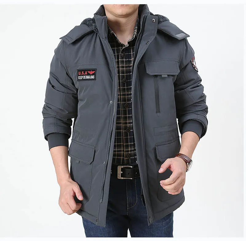 Men's Thick Fleece Winter Waterproof Jacket Fur Hooded Warm Snow Parkas Streetwear Golf Coat Clothing