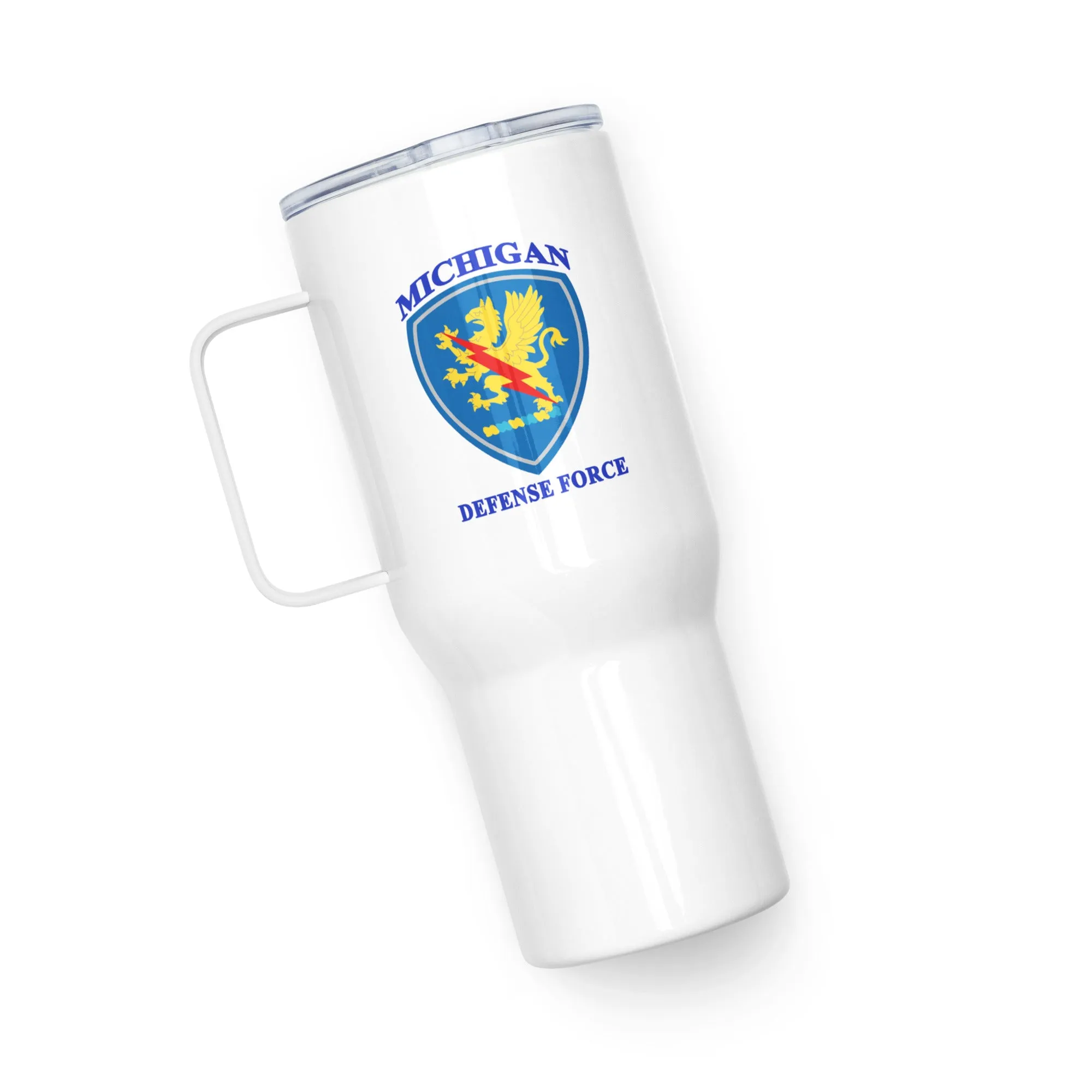 Michigan Defense Force Travel mug with a handle