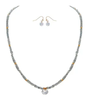 Olive Green Bead CZ Necklace Set