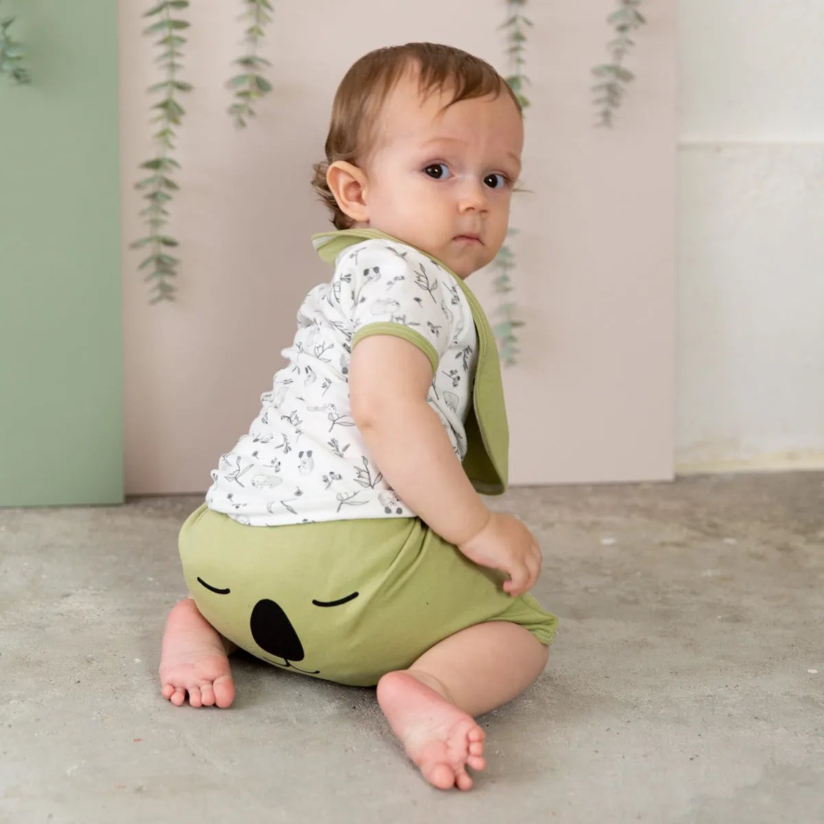 Organic Cotton Koala Baby Shorts - Moss Green