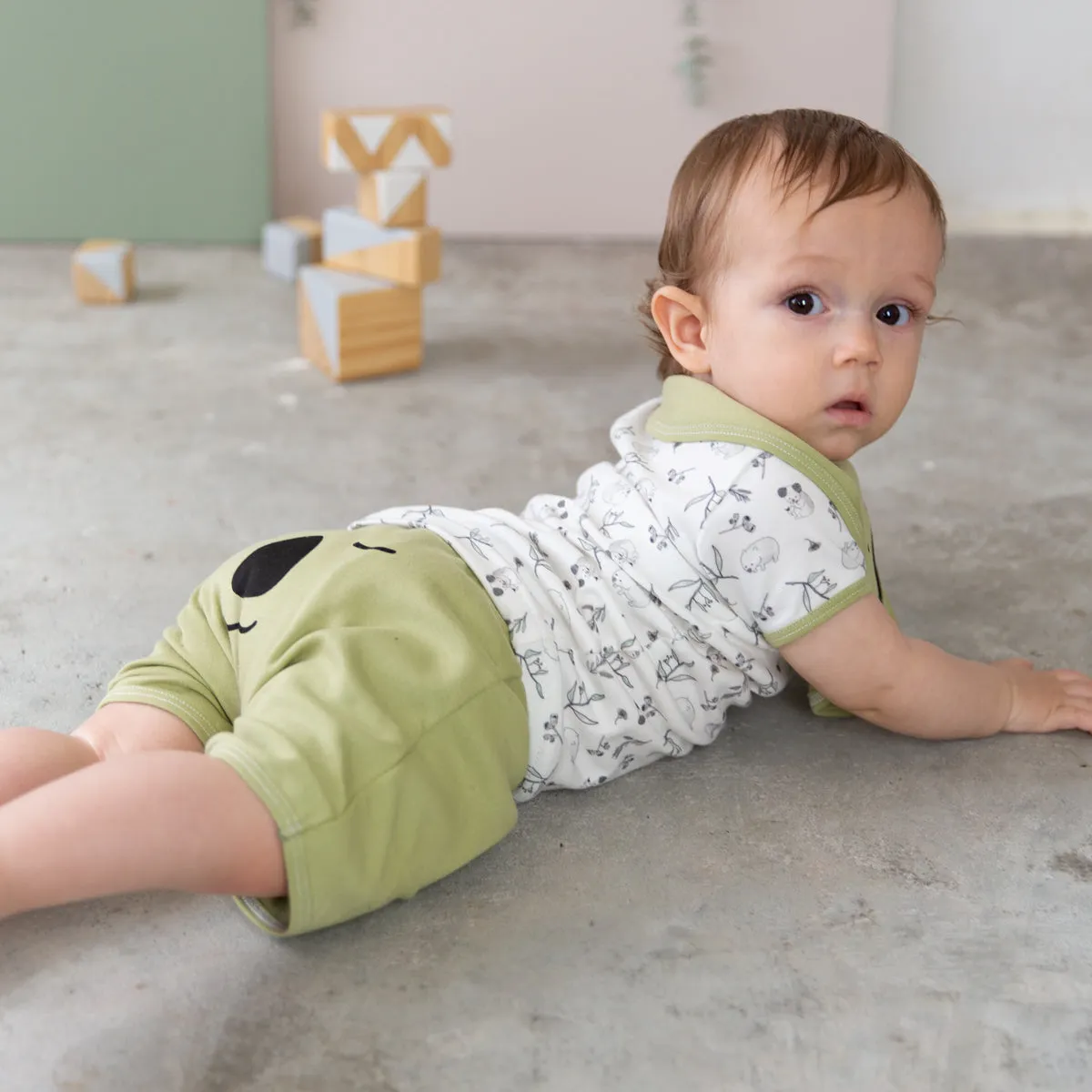 Organic Cotton Koala Baby Shorts - Moss Green