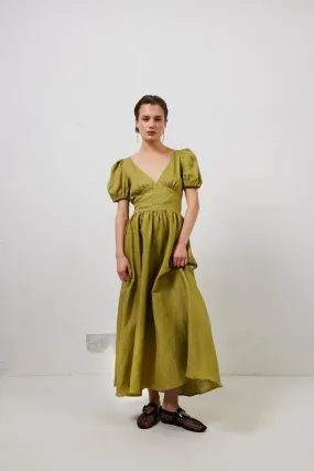 Paradiso Linen Midi Dress Olive