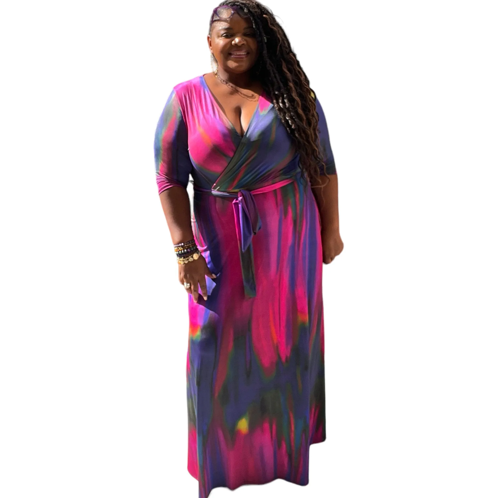 Plus Size Vibrant Purple Faux Wrap Maxi Dress