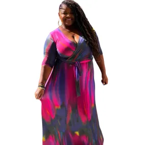 Plus Size Vibrant Purple Faux Wrap Maxi Dress