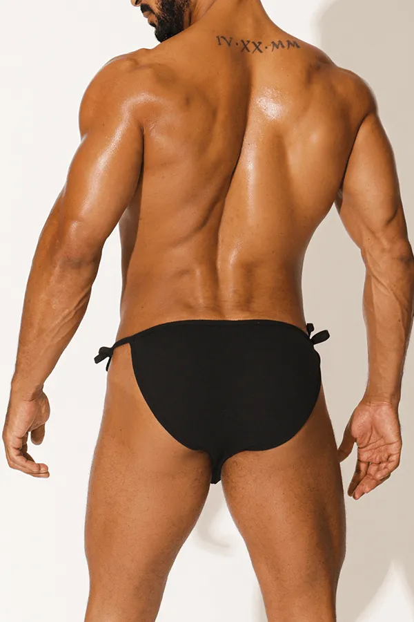 Premium Ribbed Side Tie Brief - Black