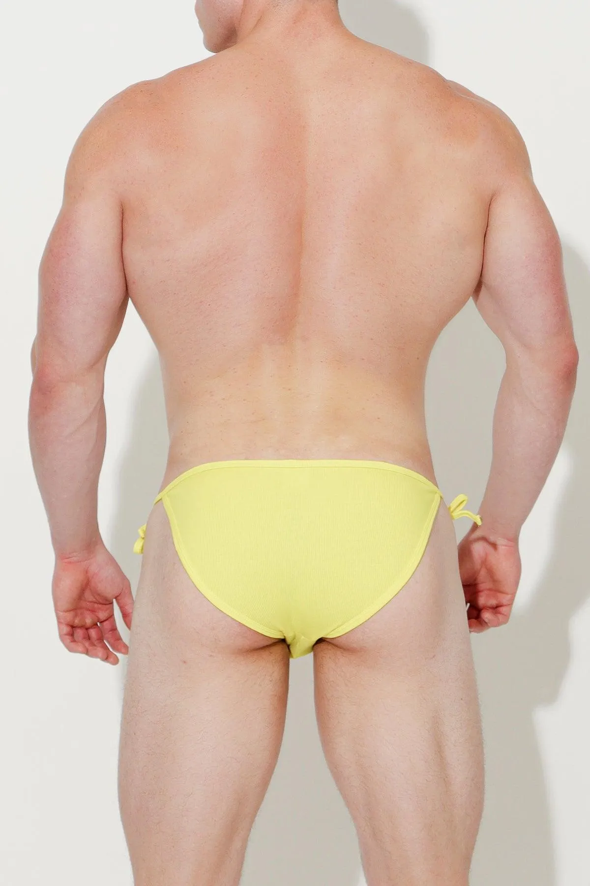 Premium Ribbed Side Tie Brief - Neon Yellow