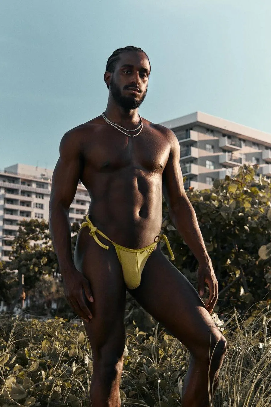 Premium Ribbed Side Tie Brief - Neon Yellow