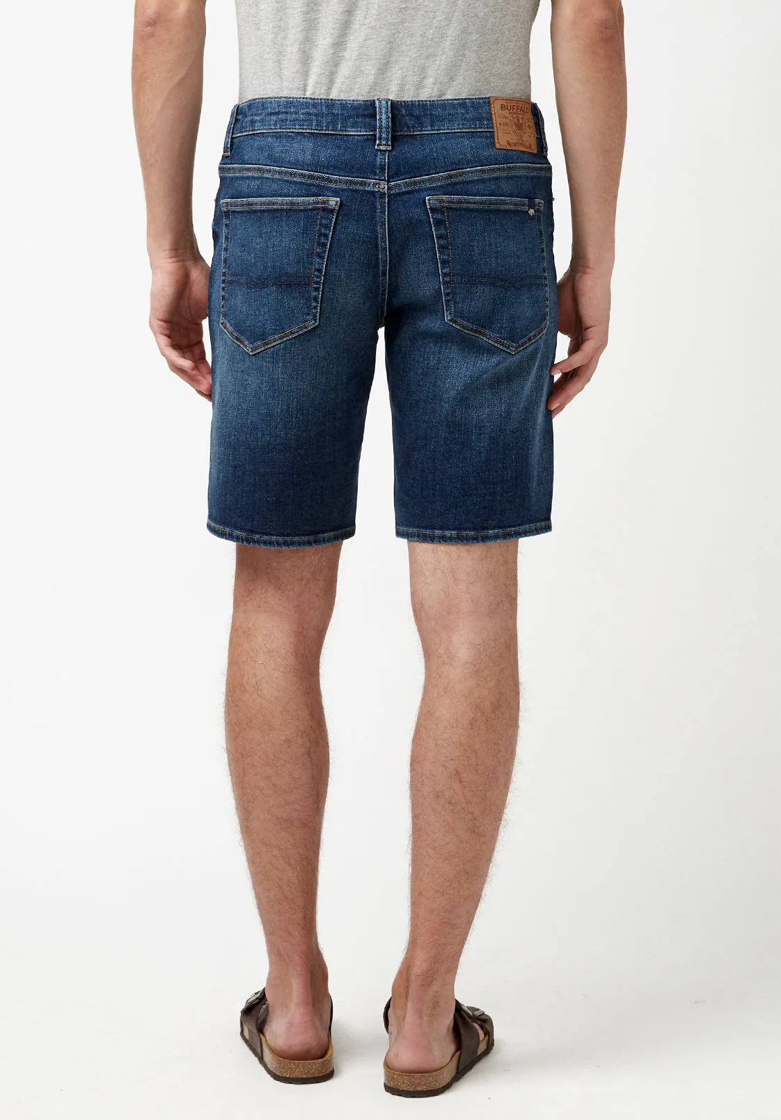 Relaxed Straight Dean Men's Super Stretch Shorts in Veined and Crinkled Blue - BM22851