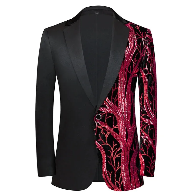 Stylish Vertical Striped Sequin Blazer Jacket Men's Shawl Lapel One Button Glitter Blazers Wedding Party Dinner Homme