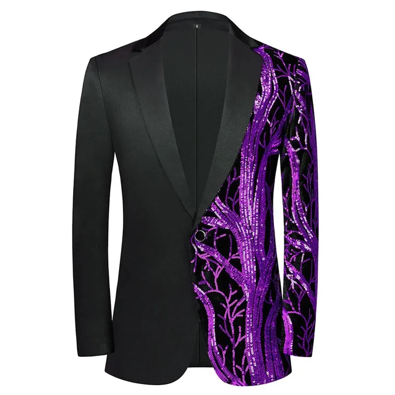 Stylish Vertical Striped Sequin Blazer Jacket Men's Shawl Lapel One Button Glitter Blazers Wedding Party Dinner Homme