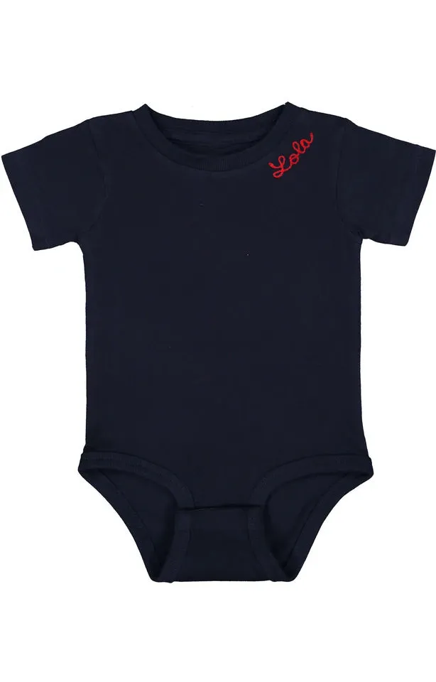 The Short Sleeve Chainstitch Baby Onesie - Navy