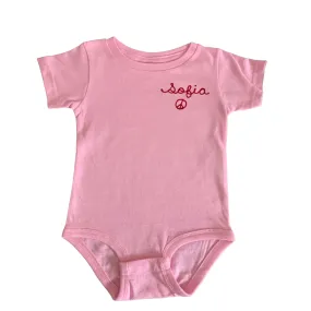 The Short Sleeve Chainstitch Baby Onesie - Pink