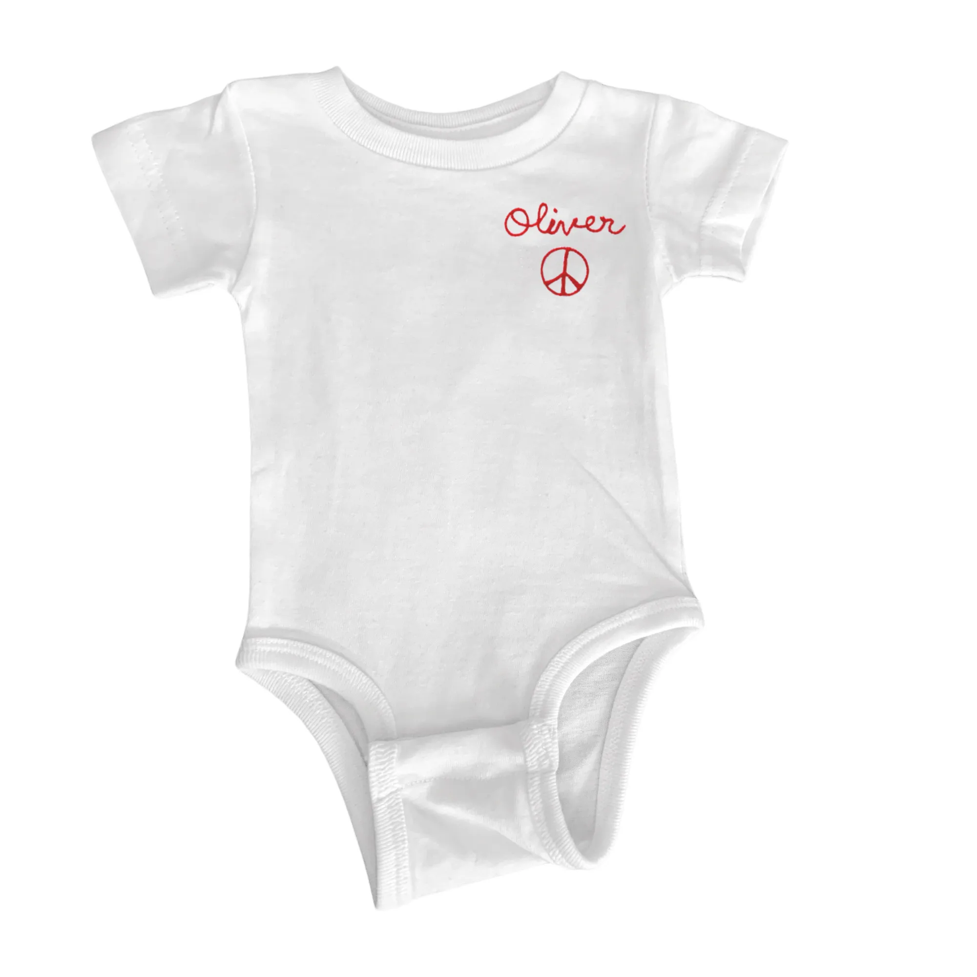 The Short Sleeve Chainstitch Baby Onesie - White