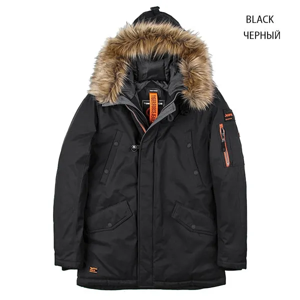 TIGER FORCE Winter Jacket Men Padded Parka Russia Man Winter Coat Artificial Fur Big Pockets Medium-long Thick Parkas Snowjacket