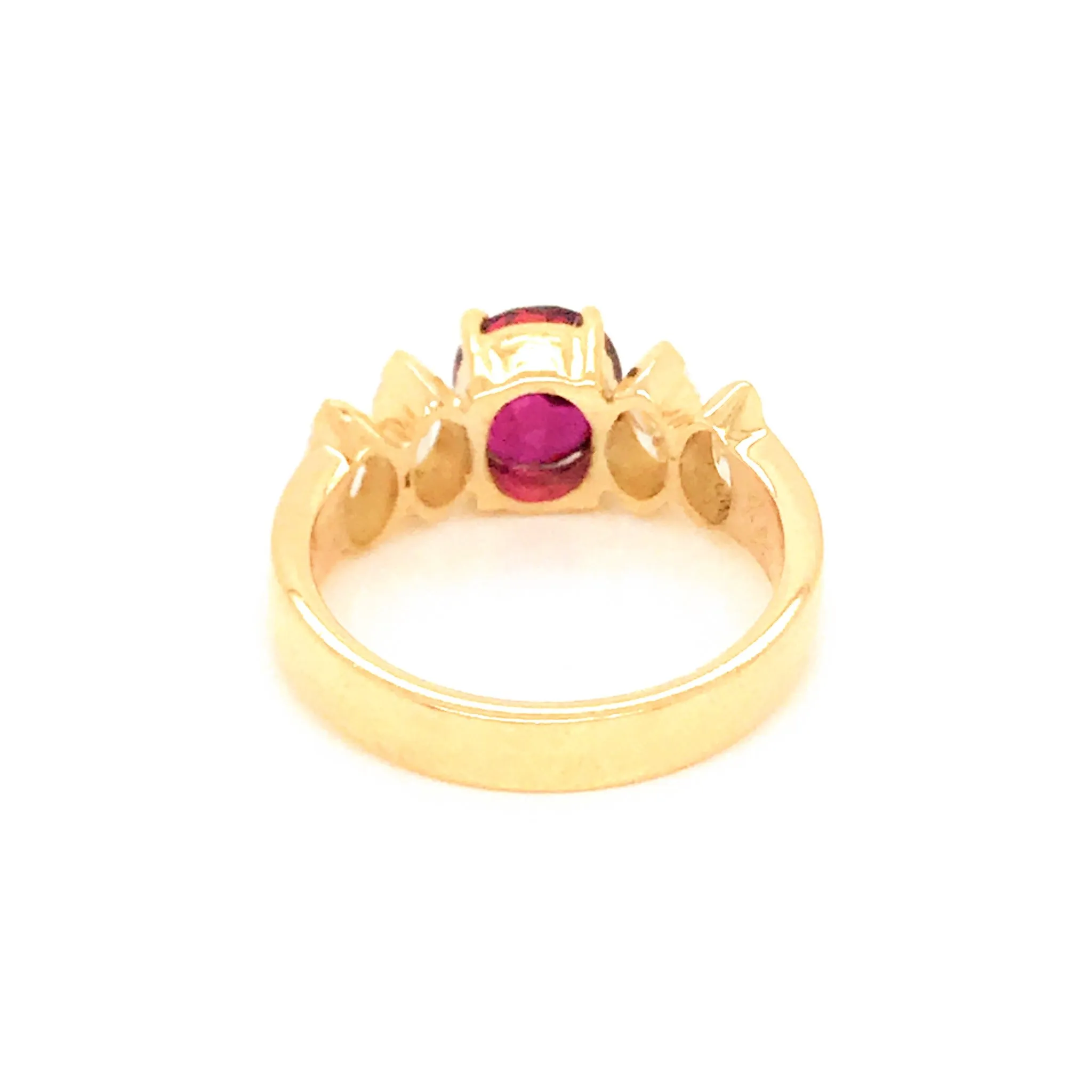 Unique 18k Yellow Gold Oval Ruby and Marquise Diamond Ring