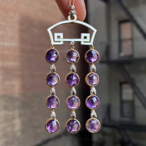 Vintage Enamel Amethyst & Diamond Pendant