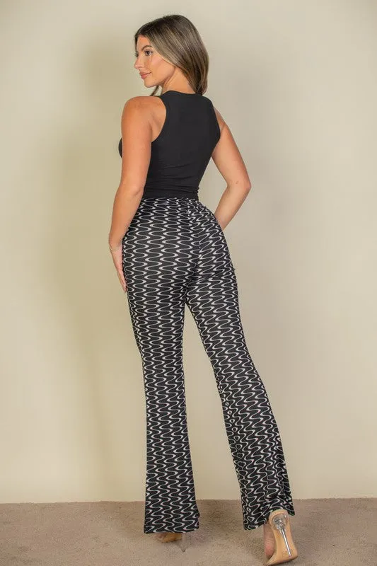 Wavy Print High Waist Flare Pants