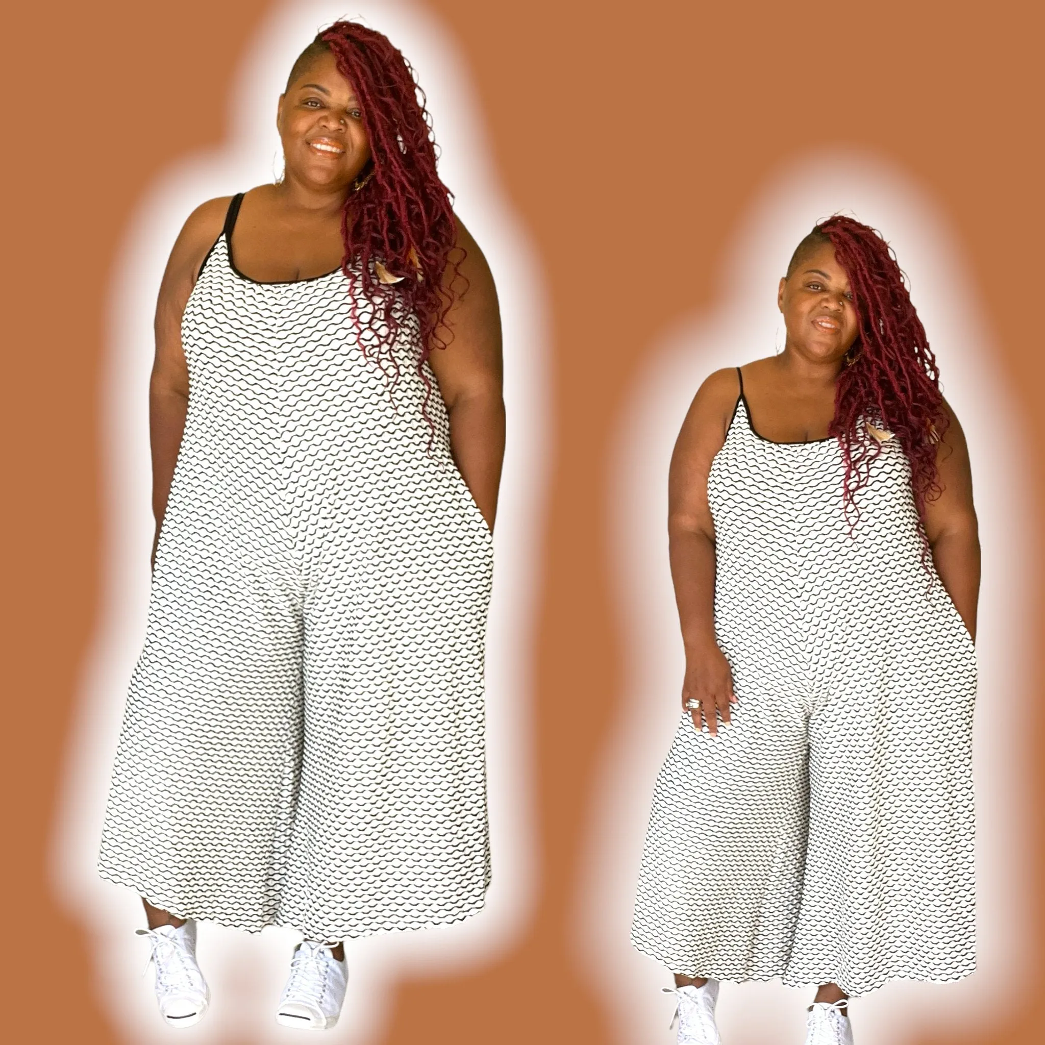 White Black Plus Size Wide Leg Jumpsuits