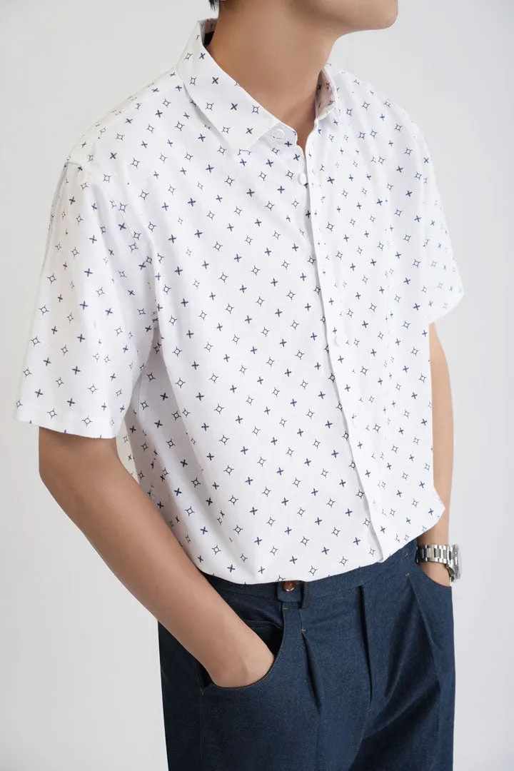 White Patterned Short Sleeve Shirt 4301