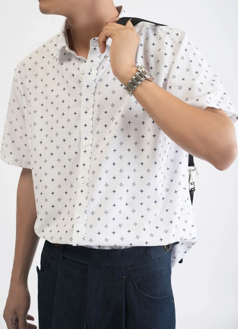 White Patterned Short Sleeve Shirt 4301