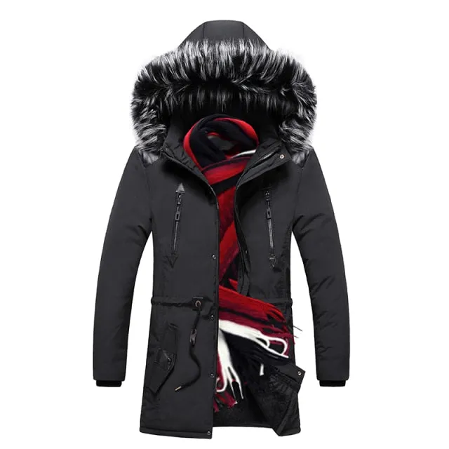 Winter Long Parkas Men Cotton Padded Brand Clothing Fashion Casual Slim Thick Warm Mens Coats Fur Hooded Overcoats Male Clothes