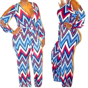 Women's Chevron Print Open Sleeve Jumpsuit