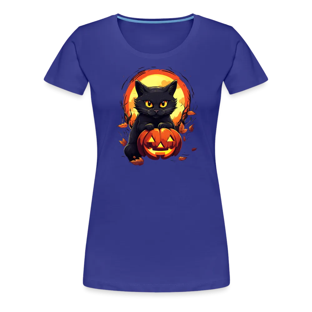 Women's 'Frightful Feline & Jack-O'-Lantern' Premium Tee: Where Halloween Classics Meet Chic Comfort