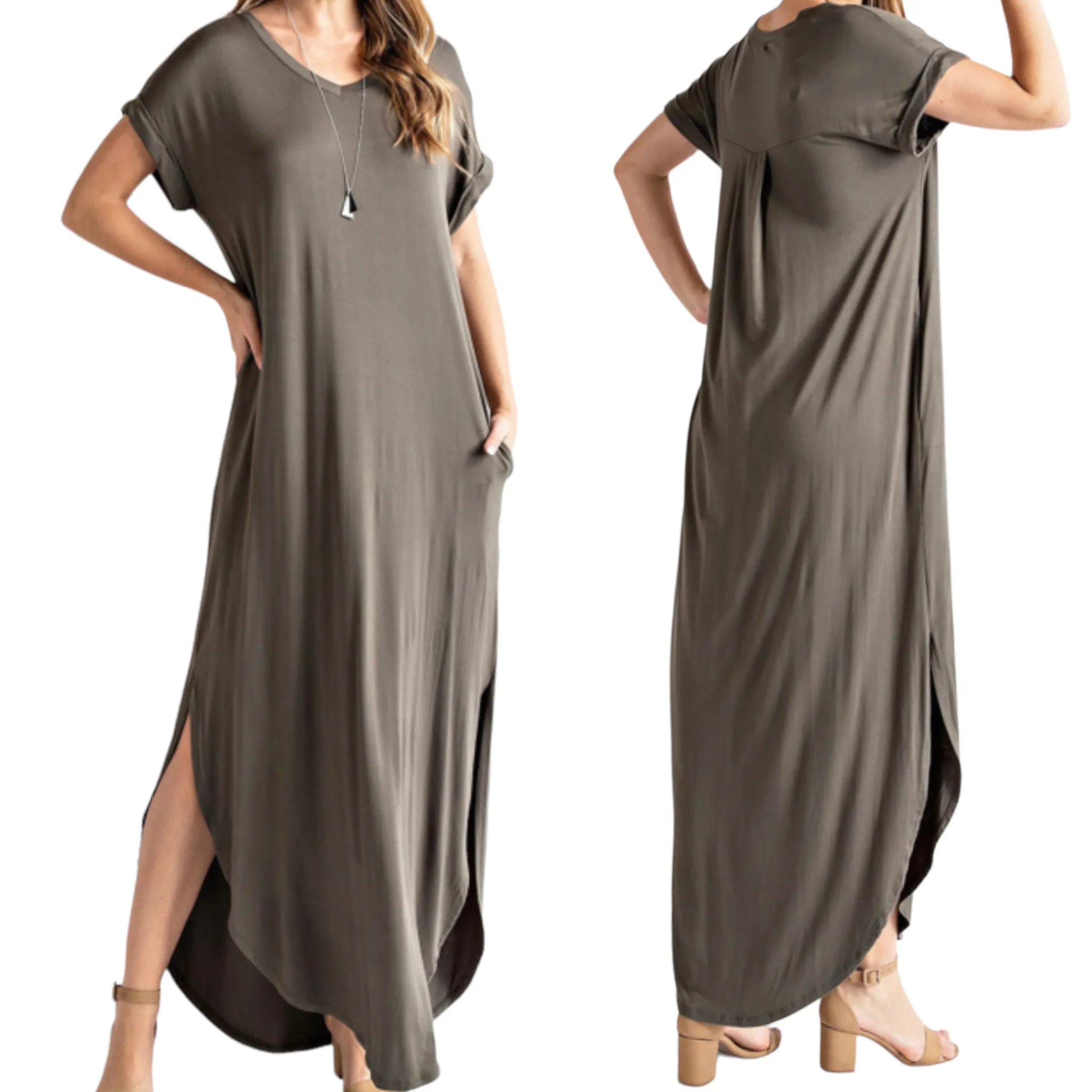 Women's Plus Size Basic Maxi Dress With Pockets