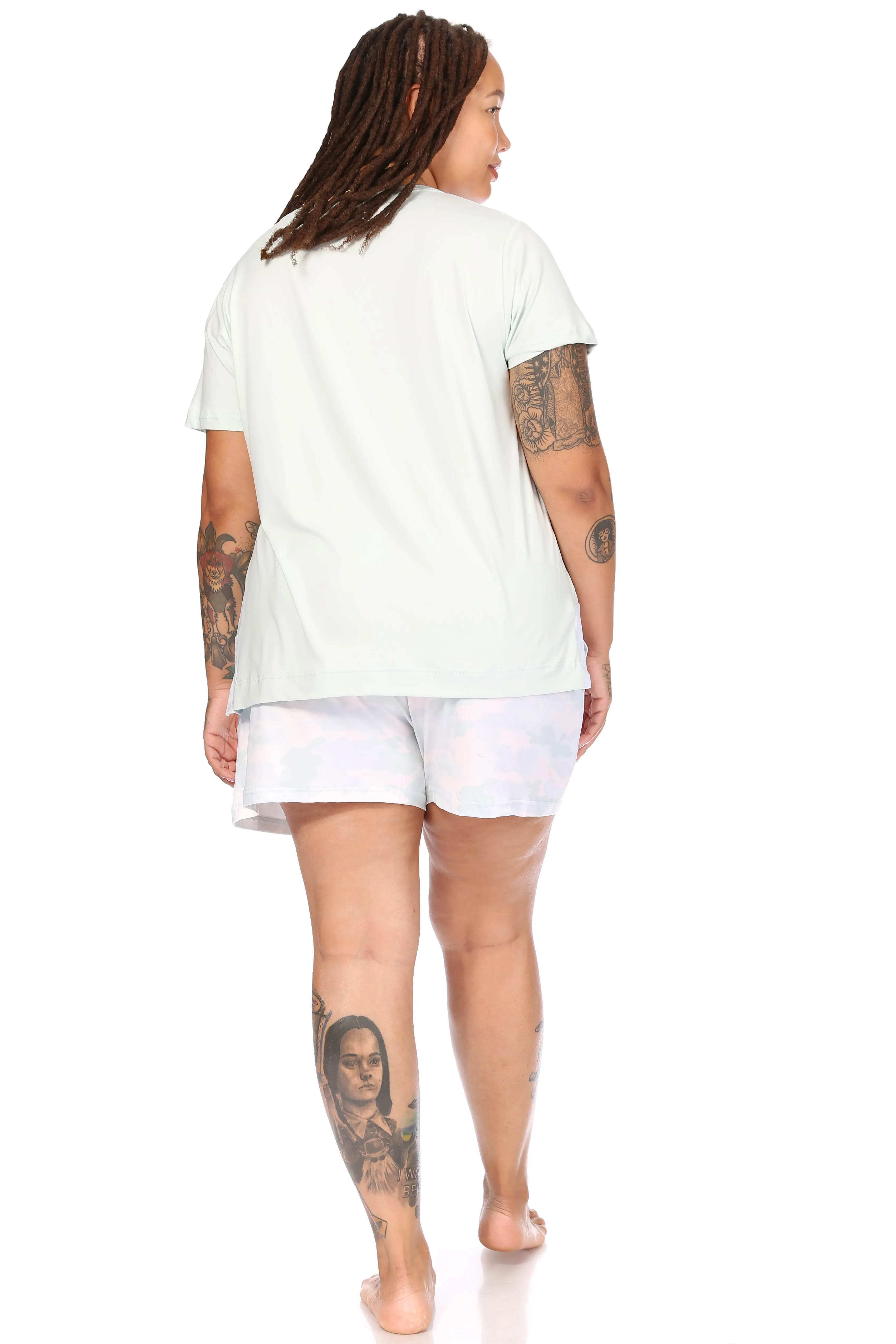 Women's Plus Size "FEARLESS" Short Sleeve Side Slit Tee and Shorts Pajama Set